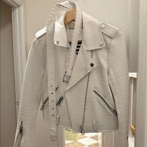 Zara White Leather Biker Jacket